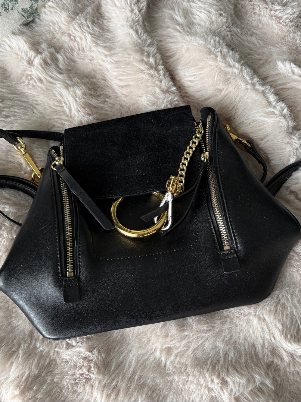 Black Convertible Backpack Shoulder Bag Gold Hardware Mini Pouch